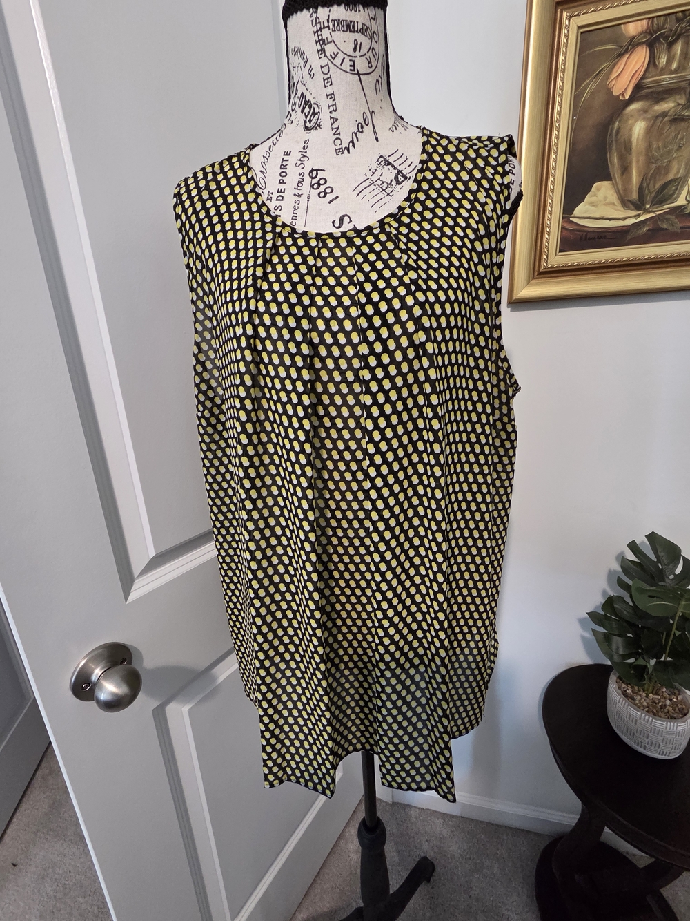 Michael Kors Sleeveless Blouse with Yellow and White Polka Dots